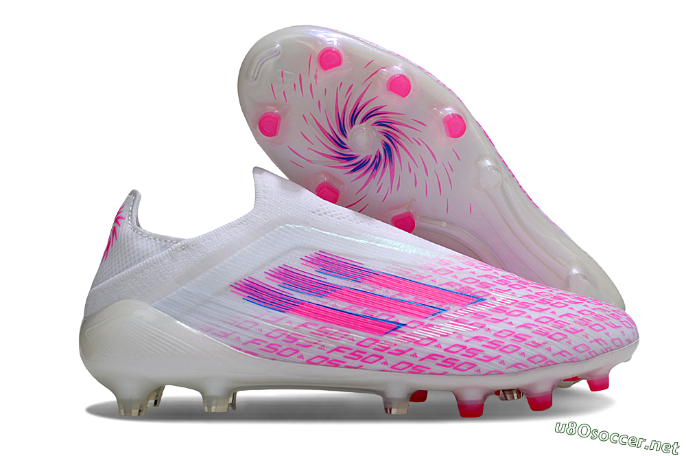 Men's Adidas F50 Elite Laceless FG Football Boots - White/Pink/Blue 2