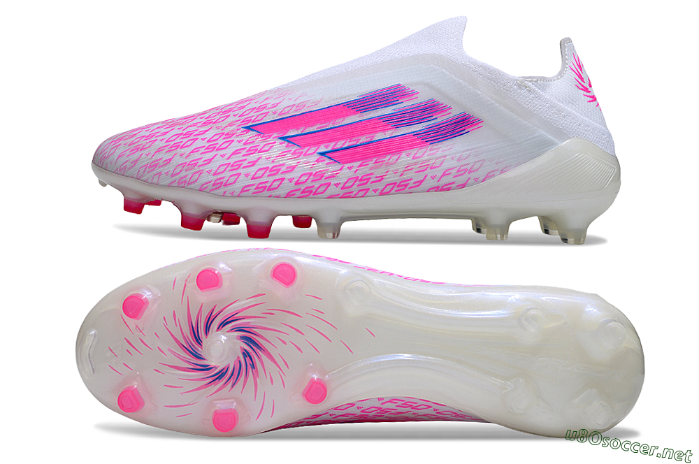 Men's Adidas F50 Elite Laceless FG Football Boots - White/Pink/Blue 1