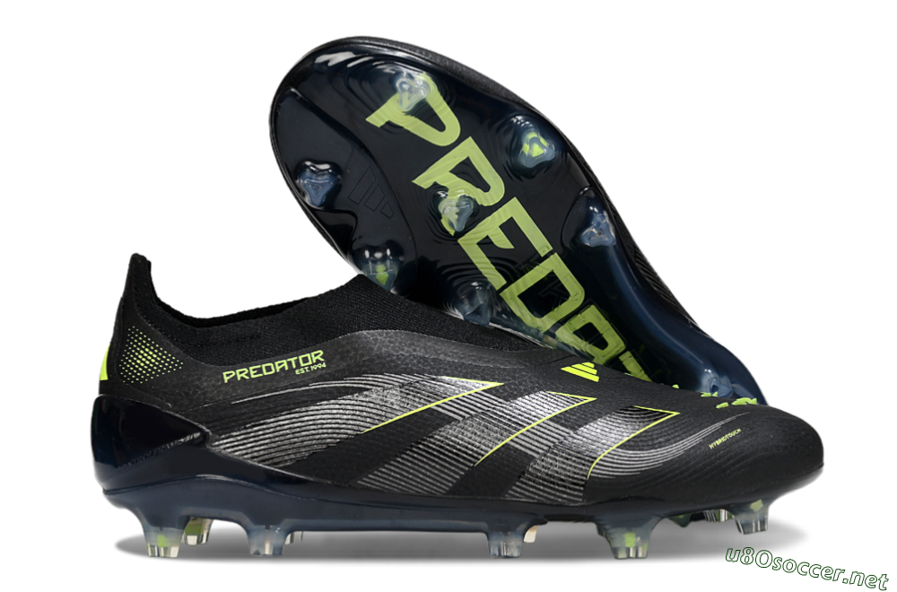 Men's Adidas Predator 25 Elite Laceless FG Football Boots - Black/Silver/Yellow 2