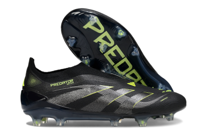 Men's Adidas Predator 25 Elite Laceless FG Football Boots - Black/Silver/Yellow