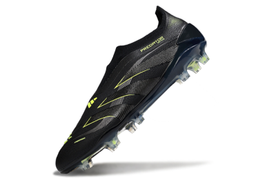 Men's Adidas Predator 25 Elite Laceless FG Football Boots - Black/Silver/Yellow