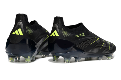 Men's Adidas Predator 25 Elite Laceless FG Football Boots - Black/Silver/Yellow