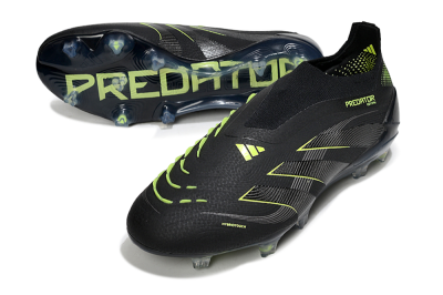 Men's Adidas Predator 25 Elite Laceless FG Football Boots - Black/Silver/Yellow