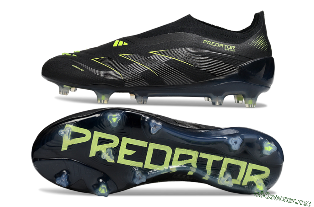 Men's Adidas Predator 25 Elite Laceless FG Football Boots - Black/Silver/Yellow 1