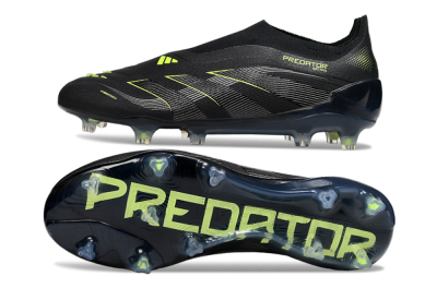 Men's Adidas Predator 25 Elite Laceless FG Football Boots - Black/Silver/Yellow