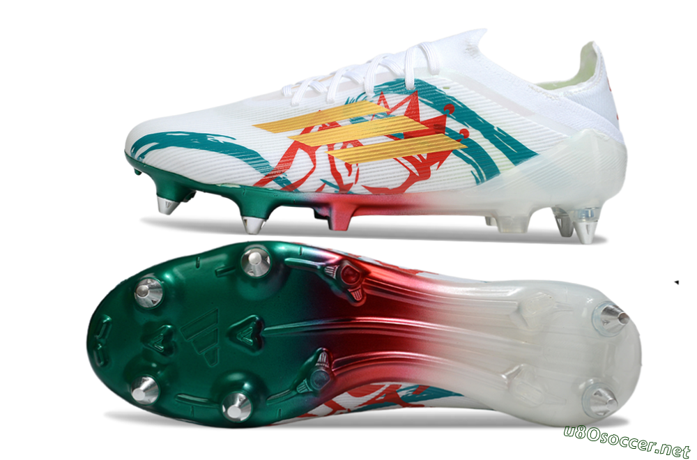 Men's Adidas F50 Elite SG Football Boots - White/Green/Gold/Red 1