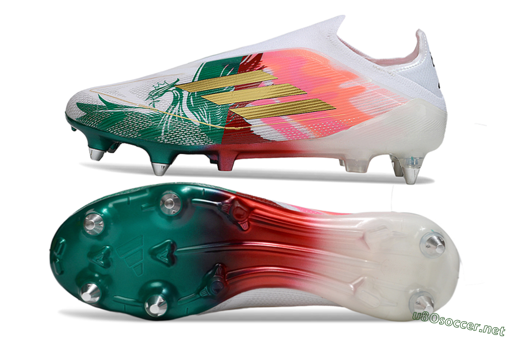 Men's Adidas F50 Elite Laceless SG Football Boots - White/Green/Gold/Red 1
