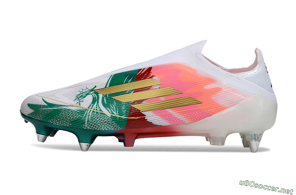 Men's Adidas F50 Elite Laceless SG Football Boots - White/Green/Gold/Red 0