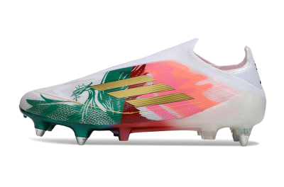 Men's Adidas F50 Elite Laceless SG Football Boots - White/Green/Gold/Red