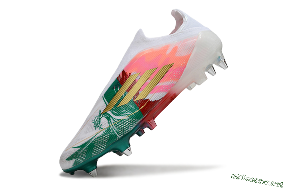 Men's Adidas F50 Elite Laceless SG Football Boots - White/Green/Gold/Red 5