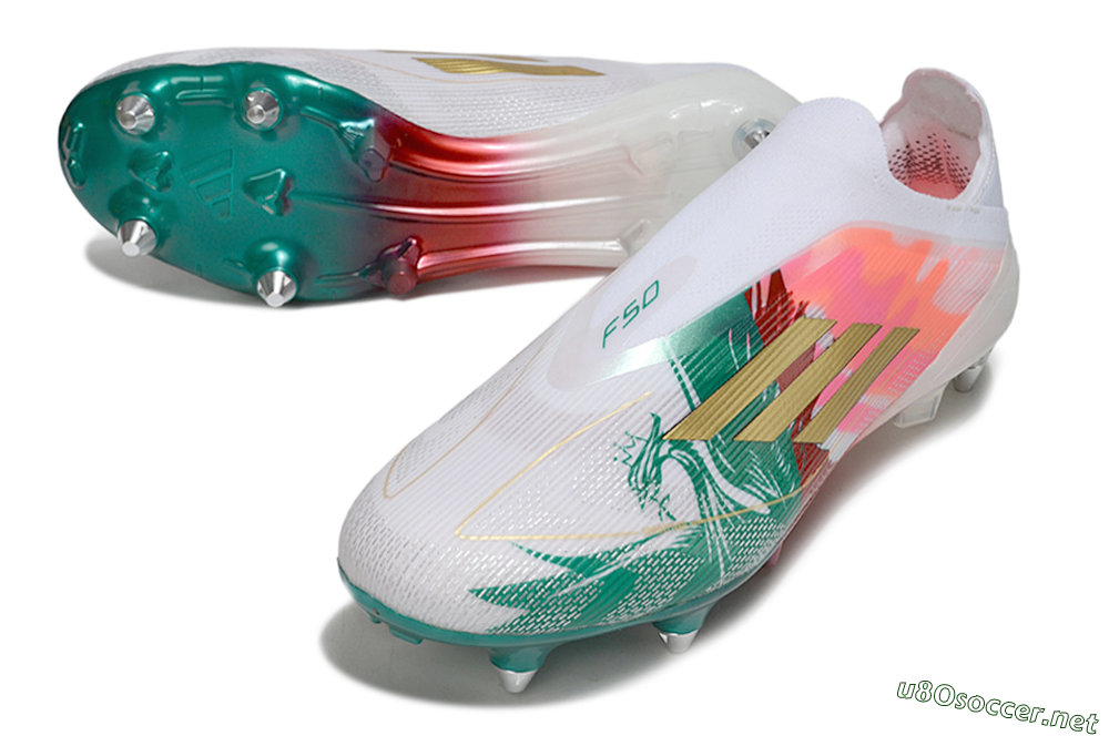 Men's Adidas F50 Elite Laceless SG Football Boots - White/Green/Gold/Red 3