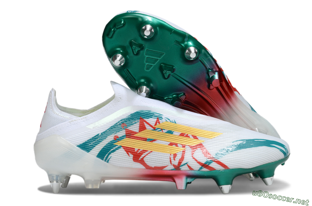 Men's Adidas F50 Elite Laceless SG Football Boots - White/Green/Gold/Red 2
