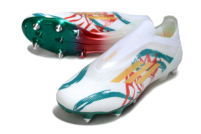 Men's Adidas F50 Elite Laceless SG Football Boots - White/Green/Gold/Red