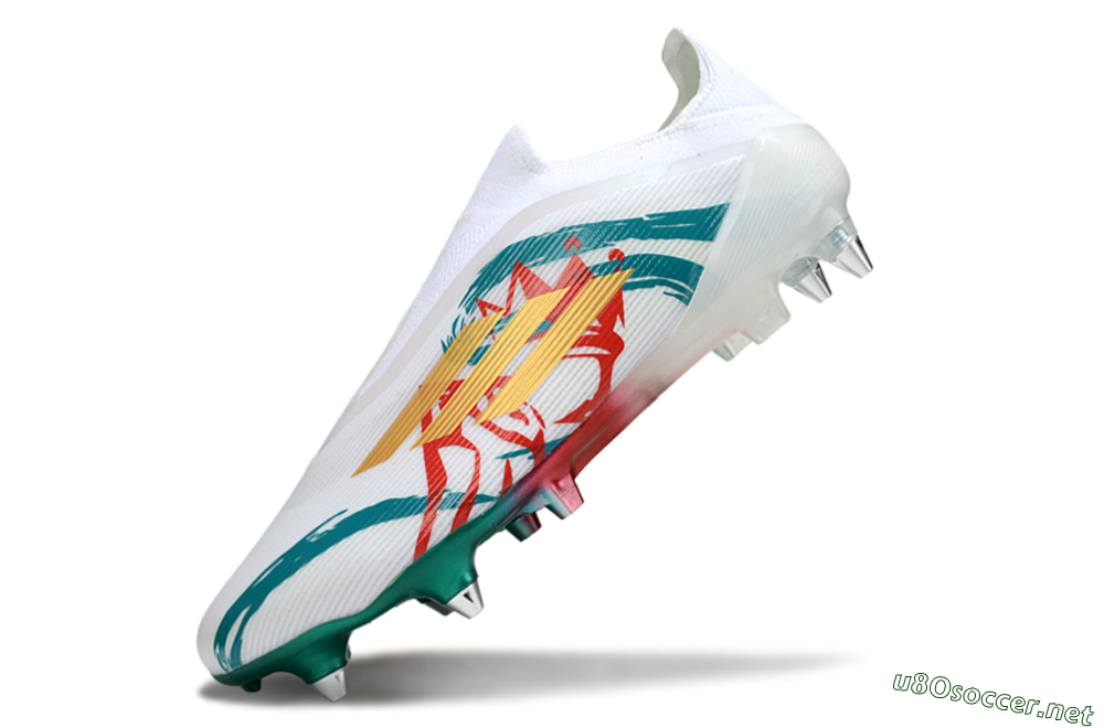 Men's Adidas F50 Elite Laceless SG Football Boots - White/Green/Gold/Red 5