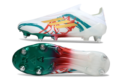Men's Adidas F50 Elite Laceless SG Football Boots - White/Green/Gold/Red