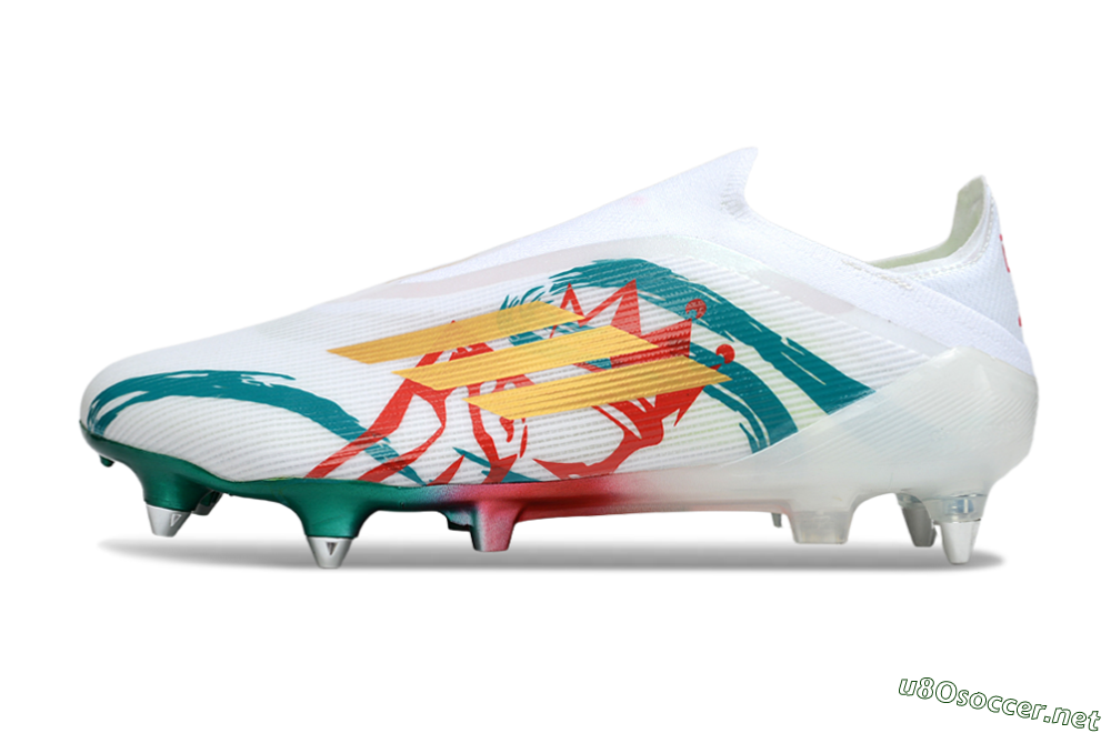 Men's Adidas F50 Elite Laceless SG Football Boots - White/Green/Gold/Red 0