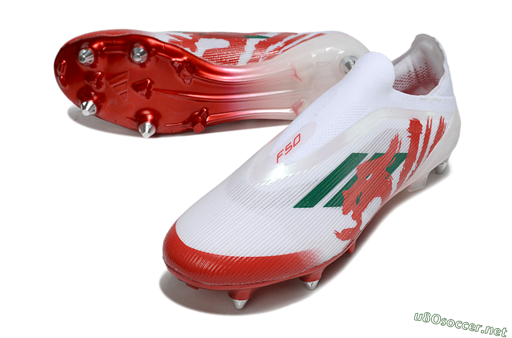 Men's Adidas F50 Elite Laceless SG Football Boots - White/Green/Red 3