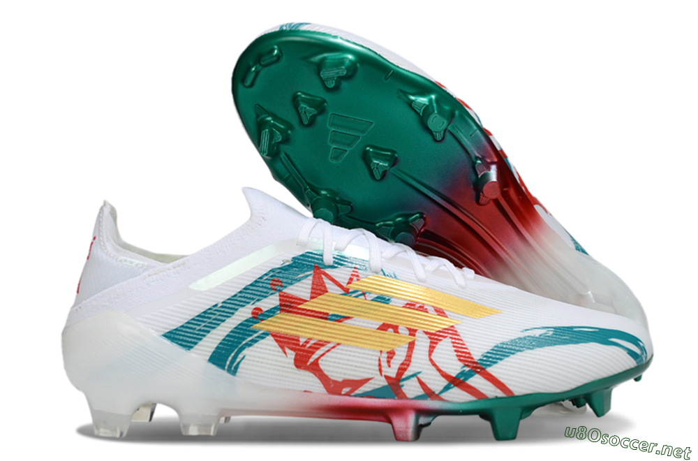 Unisex Adidas F50 Elite FG Football Boots - White/Green/Gold/Red 2