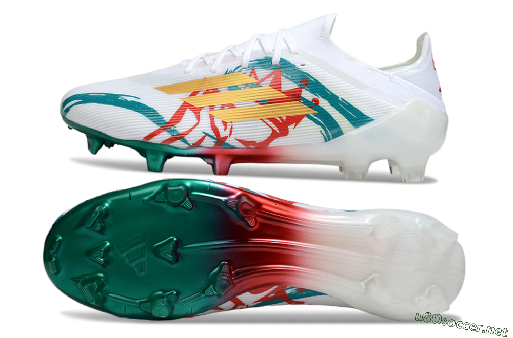 Unisex Adidas F50 Elite FG Football Boots - White/Green/Gold/Red 1