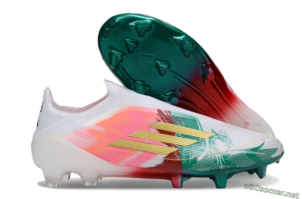 Unisex Adidas F50 Elite Laceless FG Football Boots - White/Green/Gold/Red 2