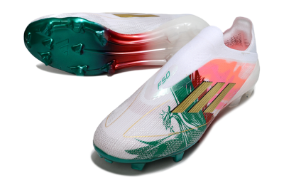 Unisex Adidas F50 Elite Laceless FG Football Boots - White/Green/Gold/Red