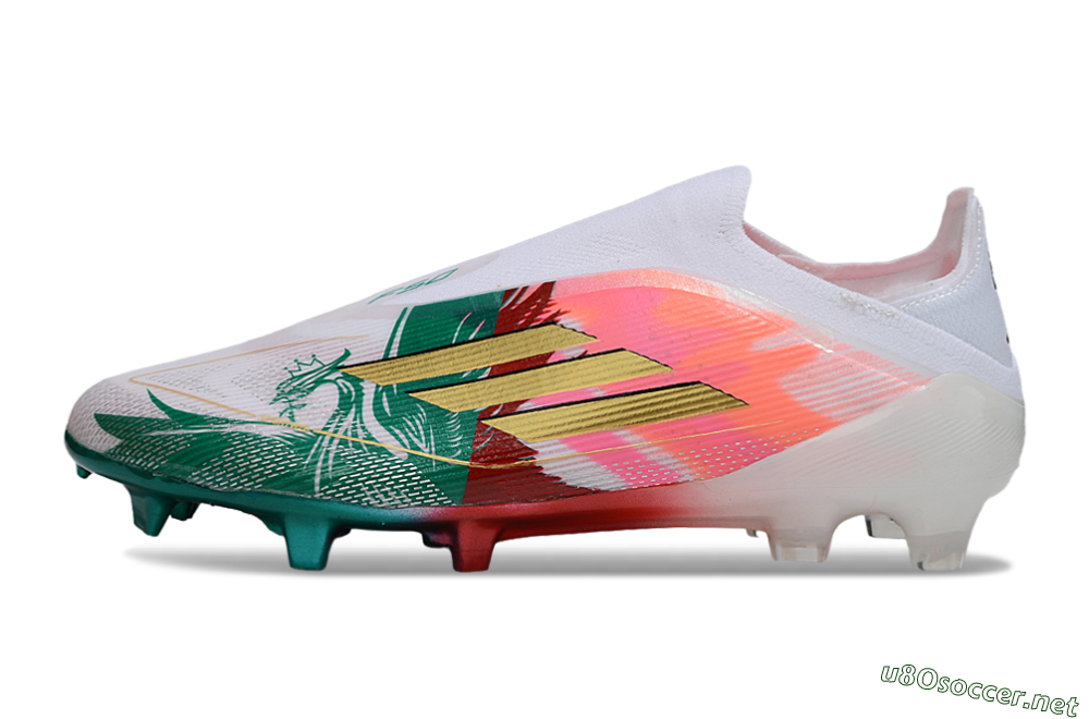 Unisex Adidas F50 Elite Laceless FG Football Boots - White/Green/Gold/Red 0