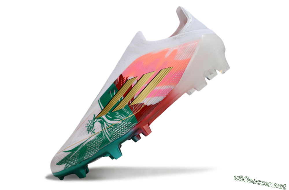 Unisex Adidas F50 Elite Laceless FG Football Boots - White/Green/Gold/Red 5