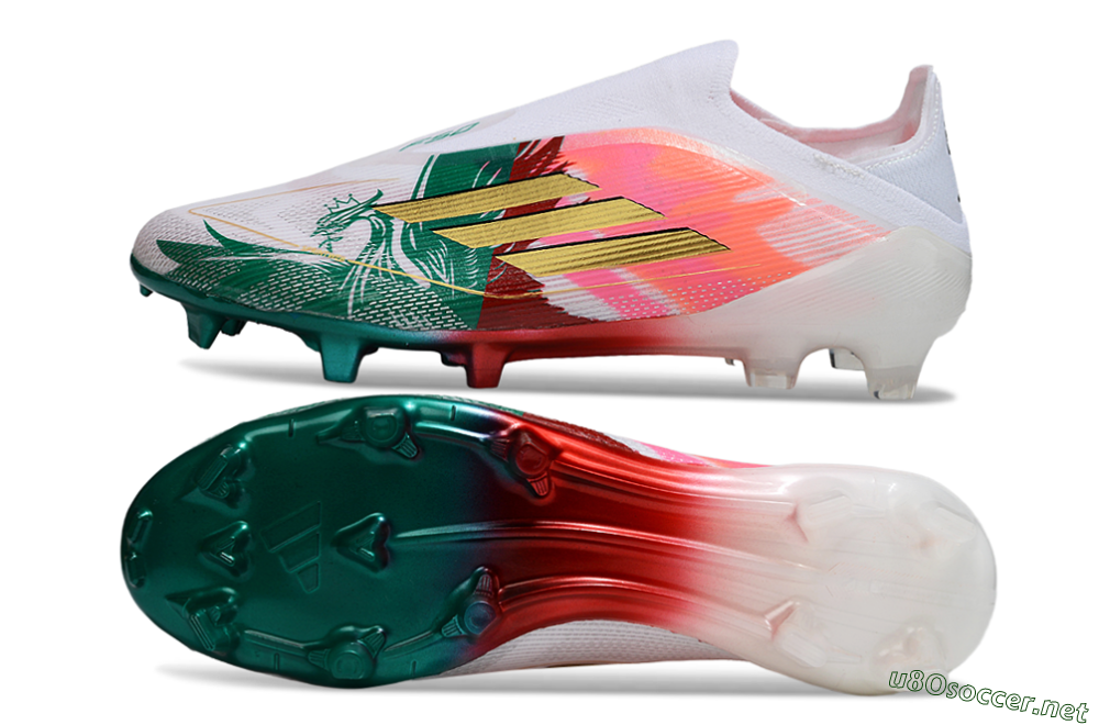 Unisex Adidas F50 Elite Laceless FG Football Boots - White/Green/Gold/Red 1