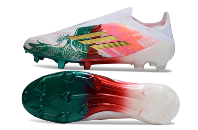 Unisex Adidas F50 Elite Laceless FG Football Boots - White/Green/Gold/Red