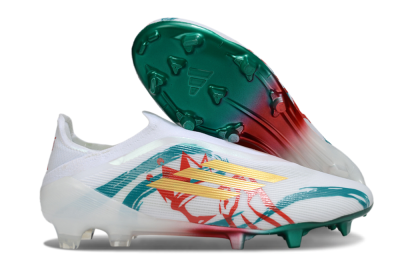 Unisex Adidas F50 Elite Laceless FG Football Boots - White/Green/Gold/Red