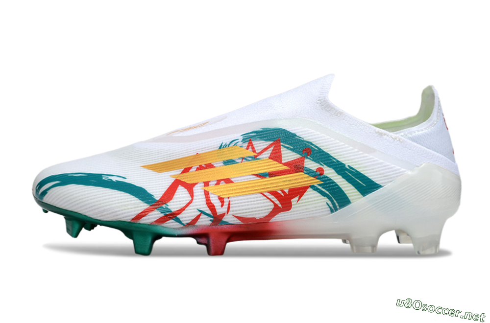 Unisex Adidas F50 Elite Laceless FG Football Boots - White/Green/Gold/Red 0