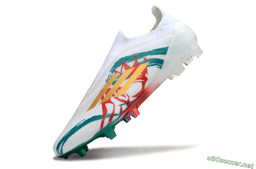 Unisex Adidas F50 Elite Laceless FG Football Boots - White/Green/Gold/Red 5