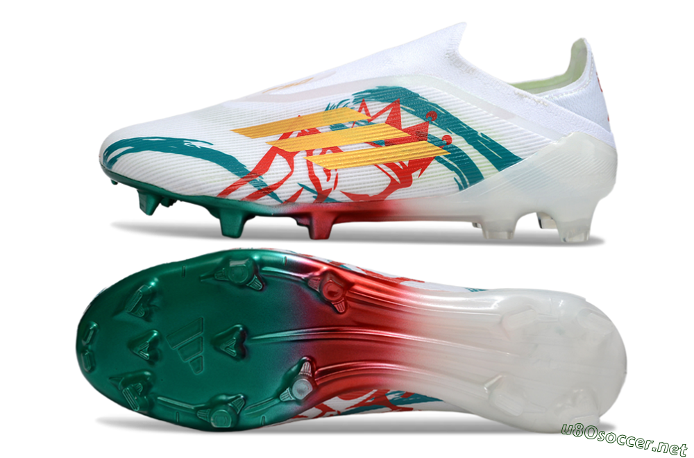 Unisex Adidas F50 Elite Laceless FG Football Boots - White/Green/Gold/Red 1
