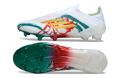 Unisex Adidas F50 Elite Laceless FG Football Boots - White/Green/Gold/Red