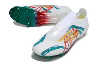 Unisex Adidas F50 Elite Laceless FG Football Boots - White/Green/Gold/Red