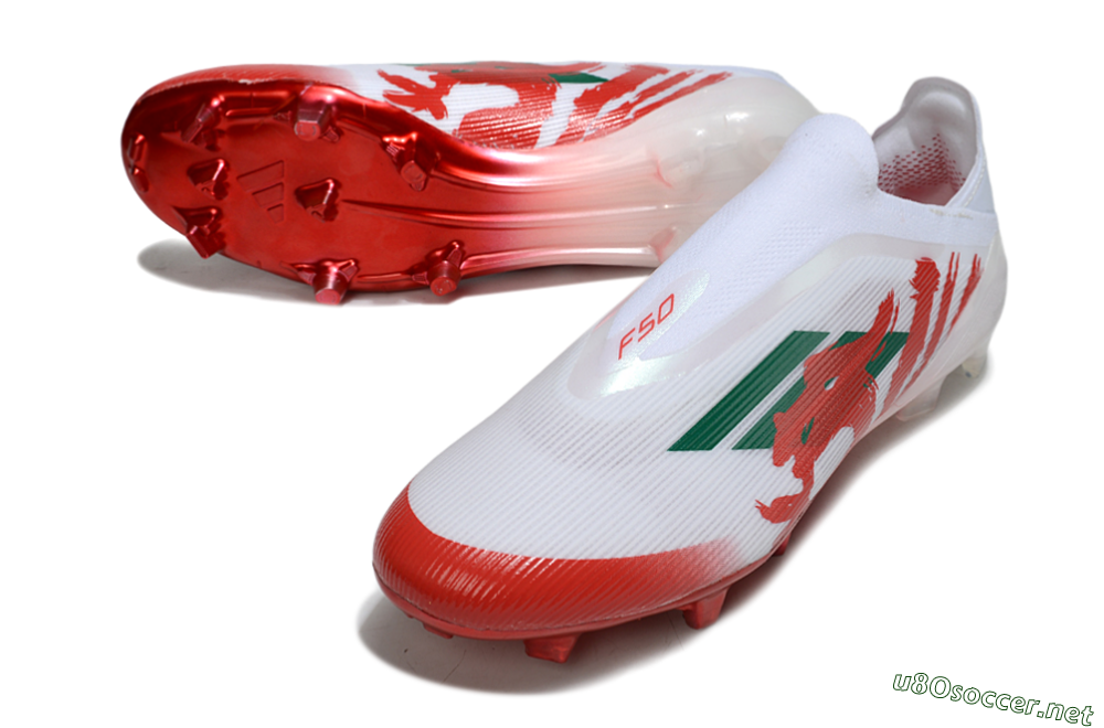 Unisex Adidas F50 Elite Laceless FG Football Boots - White/Green/Red 3