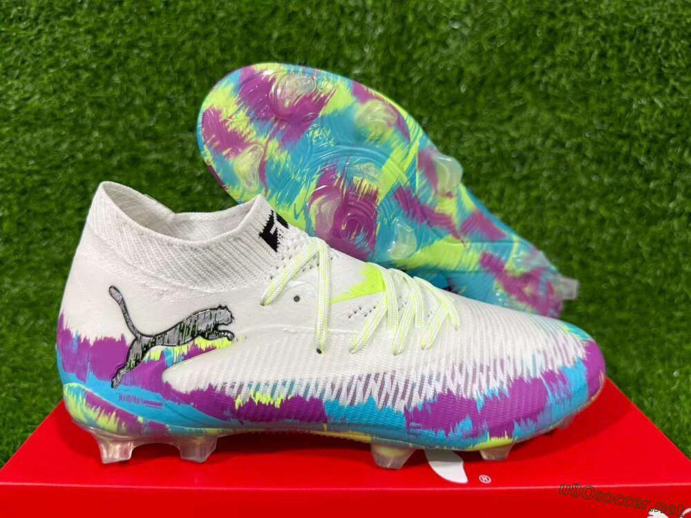 Unisex Puma Future 8 Ultimate FG Football Boots - White/Purple/Yellow/Blue