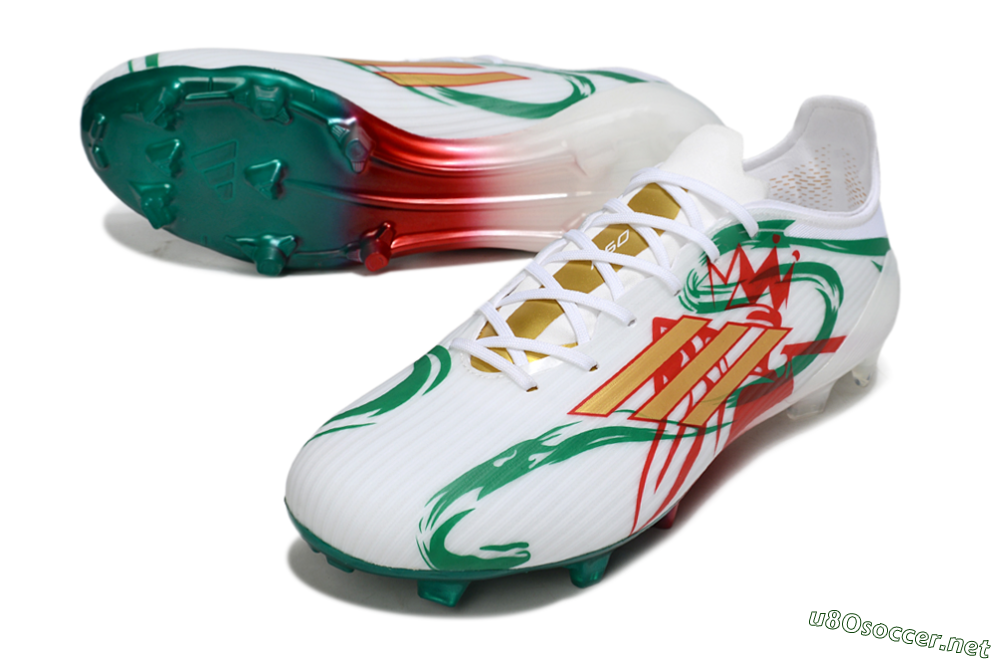 Unisex Adidas F50 Elite FG Football Boots - White/Green/Gold/Red 3