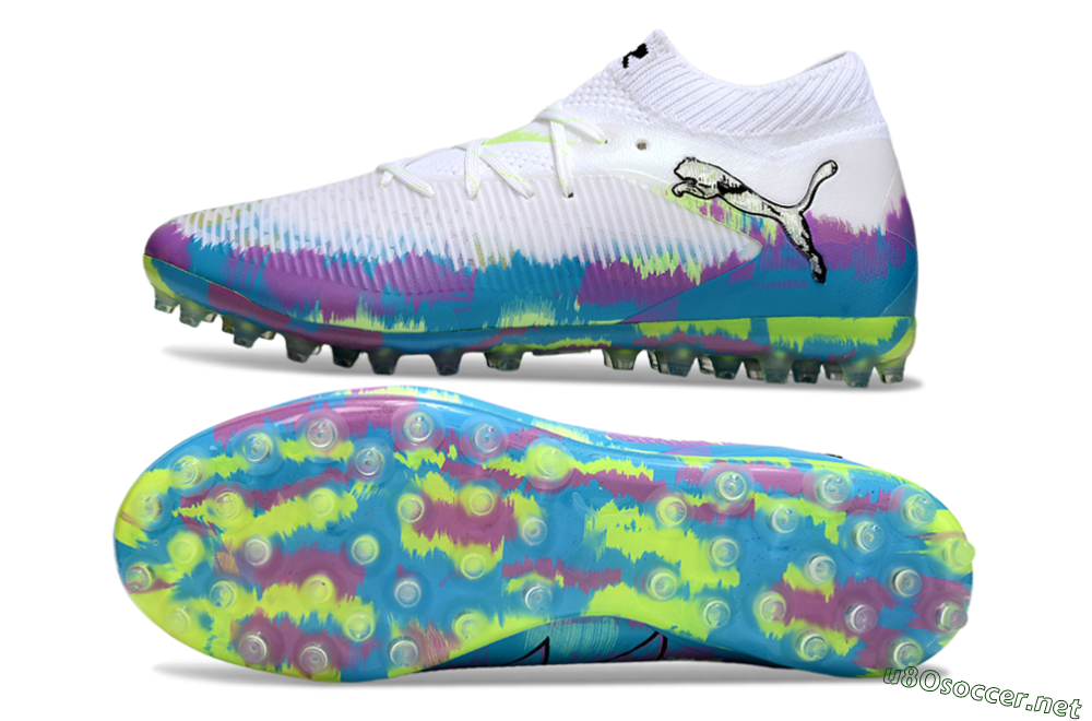 Men's Puma Future 8 Ultimate MG Football Boots - White/Blue/Yellow 1
