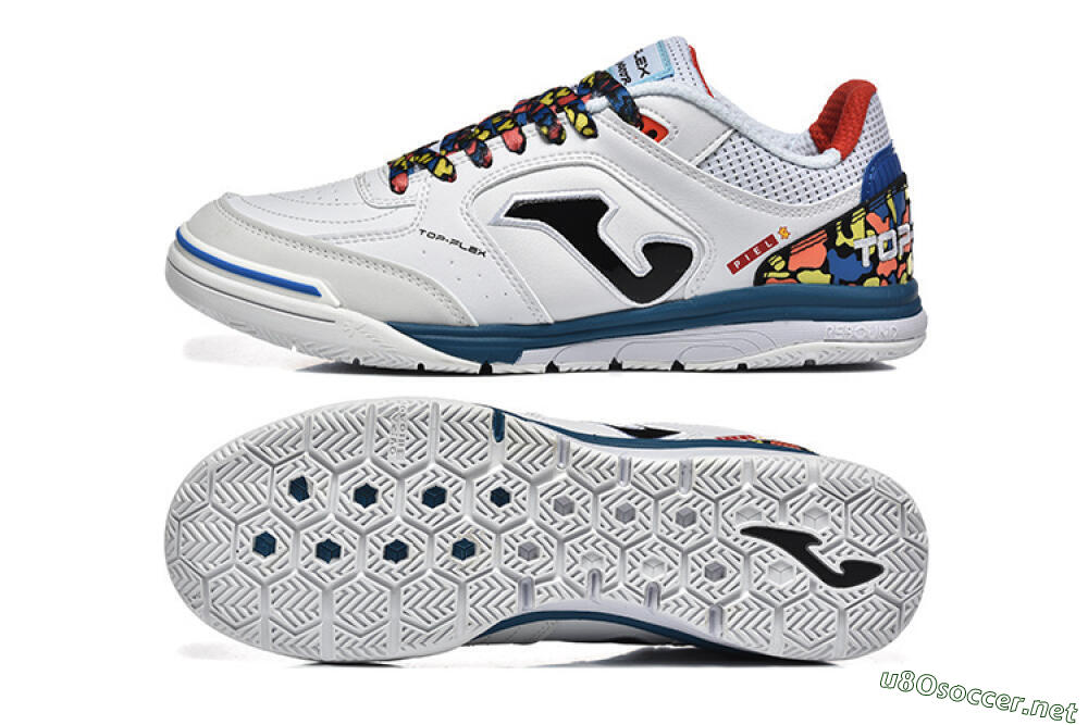 Men's Joma Top Flex IC Football Shoes - White/Blue/Red/Yellow 1