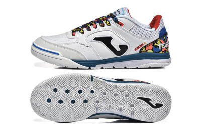 Men's Joma Top Flex IC Football Shoes - White/Blue/Red/Yellow