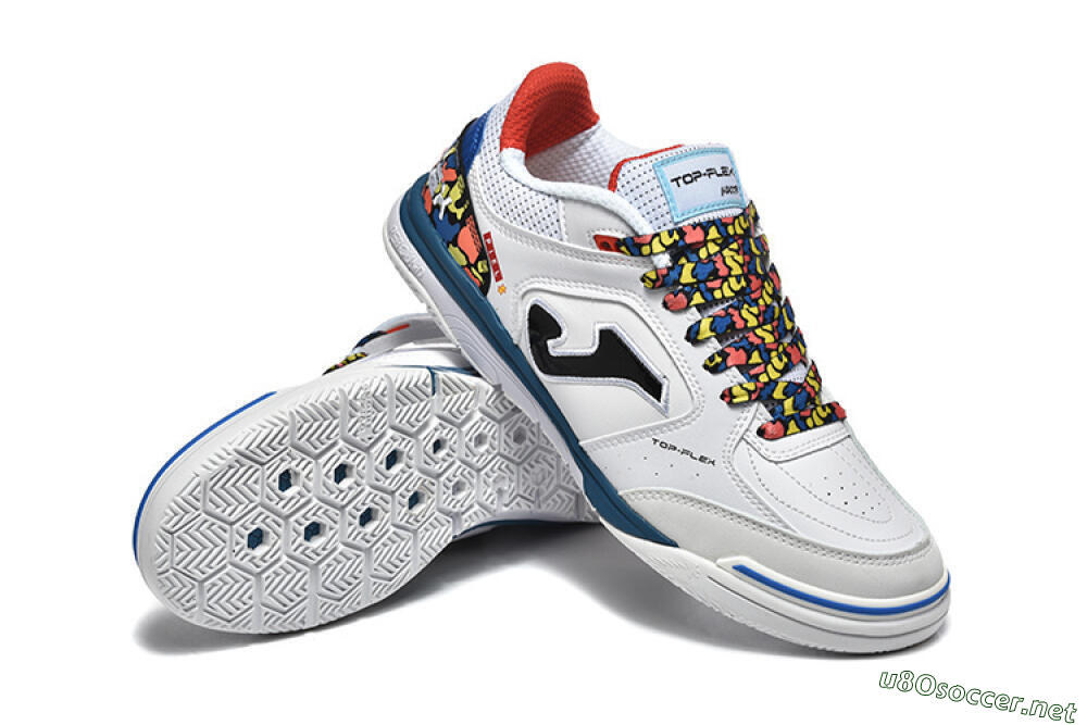 Men's Joma Top Flex IC Football Shoes - White/Blue/Red/Yellow 4