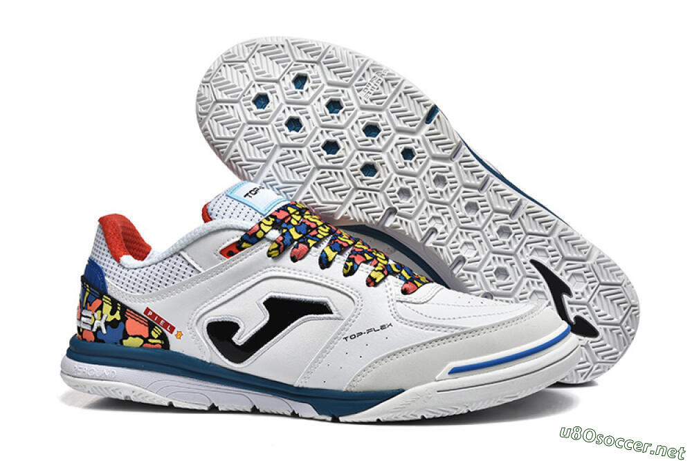 Men's Joma Top Flex IC Football Shoes - White/Blue/Red/Yellow 2