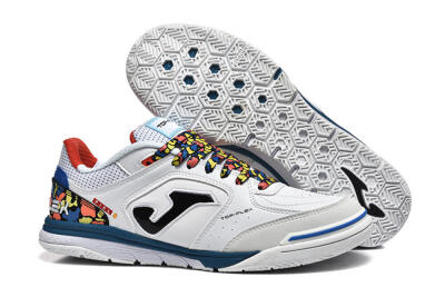 Men's Joma Top Flex IC Football Shoes - White/Blue/Red/Yellow