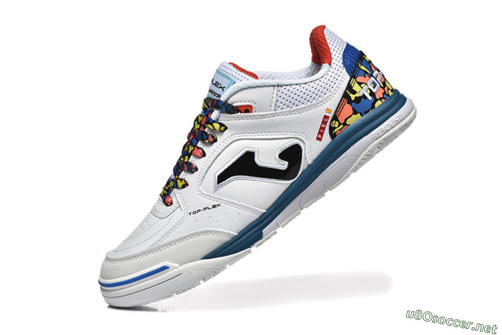 Men's Joma Top Flex IC Football Shoes - White/Blue/Red/Yellow 8