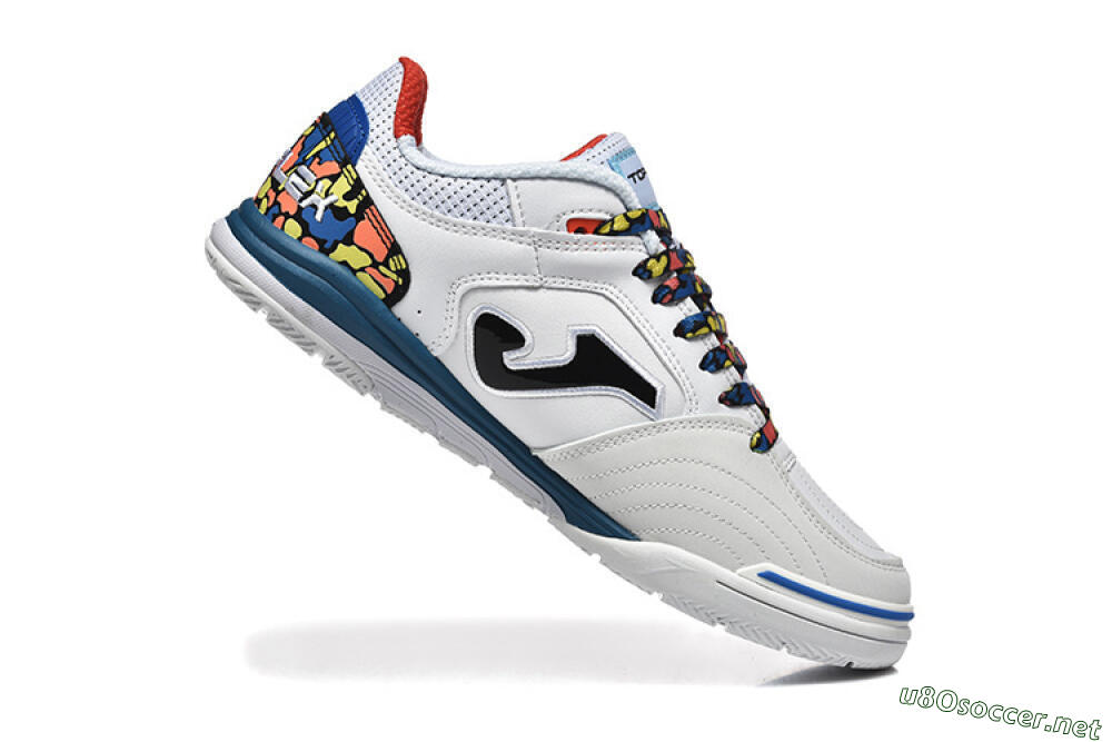 Men's Joma Top Flex IC Football Shoes - White/Blue/Red/Yellow 7