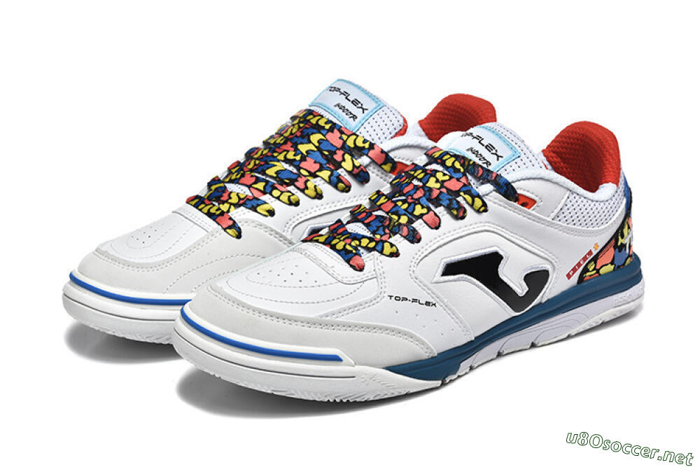 Men's Joma Top Flex IC Football Shoes - White/Blue/Red/Yellow 5