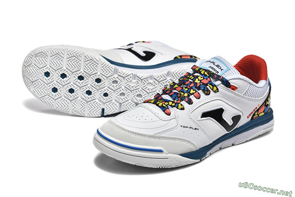 Men's Joma Top Flex IC Football Shoes - White/Blue/Red/Yellow 3