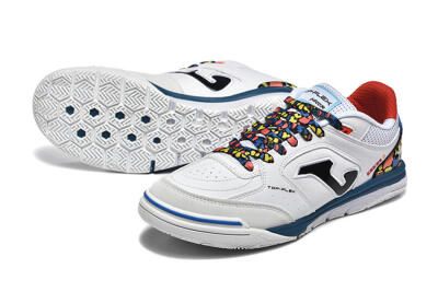 Men's Joma Top Flex IC Football Shoes - White/Blue/Red/Yellow