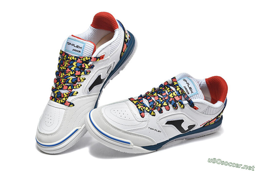 Men's Joma Top Flex IC Football Shoes - White/Blue/Red/Yellow 6
